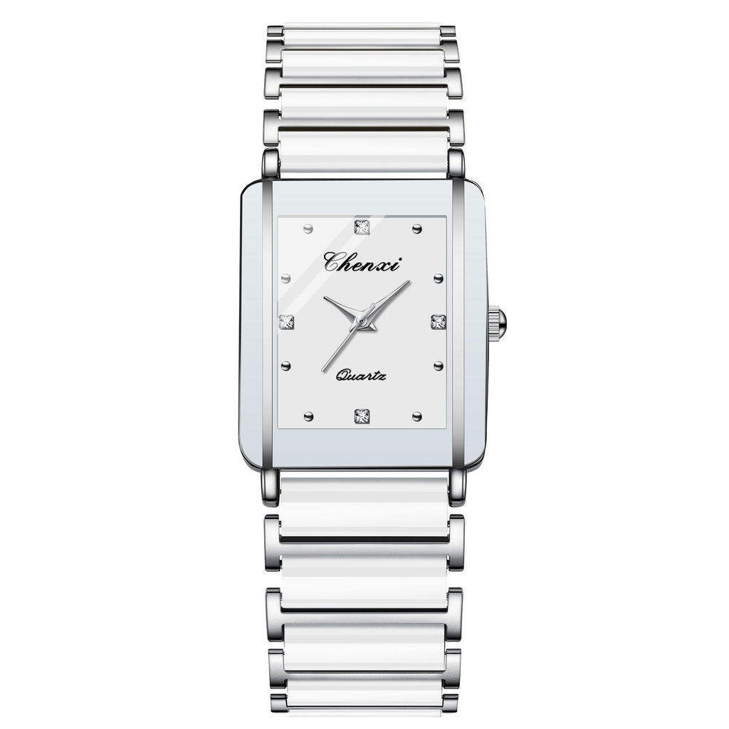 Square Couple Watch for Women and Men Ceramic Quartz Watch