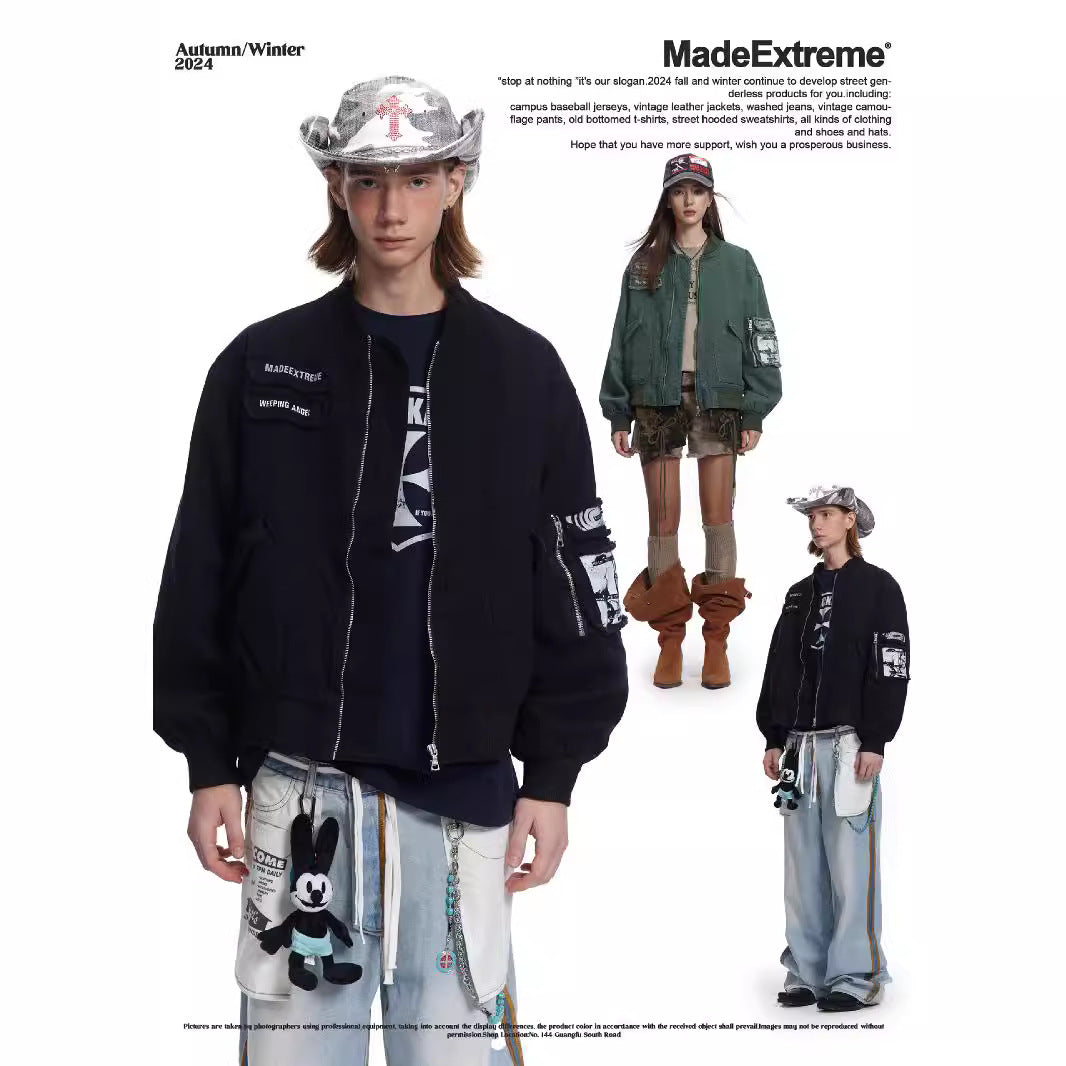 Pocket Design Patchwork Cotton Workwear Bomber Jacket