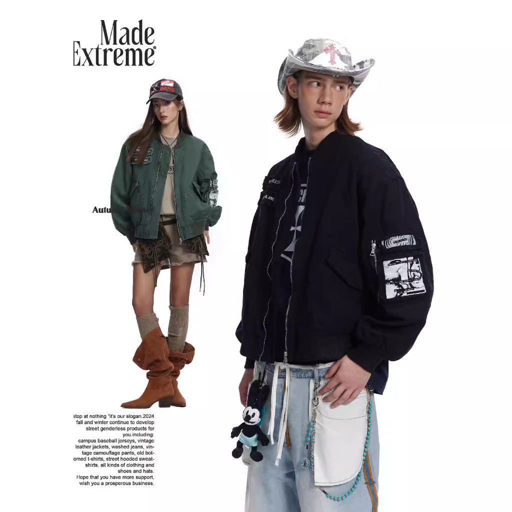 Pocket Design Patchwork Cotton Workwear Bomber Jacket