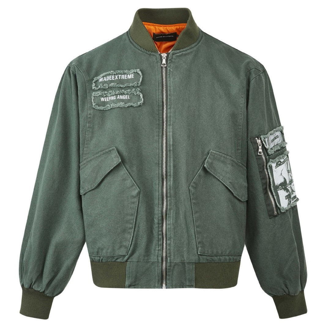 Pocket Design Patchwork Cotton Workwear Bomber Jacket