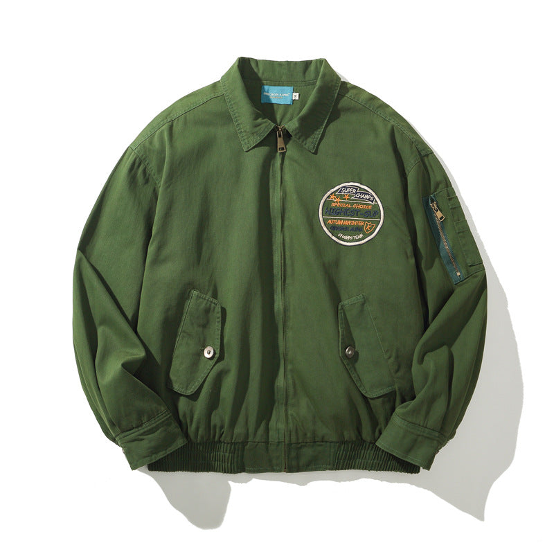 Casual Loose Turn-down Collar  Vintage Workwear Air Force Pilot Jacket for Men