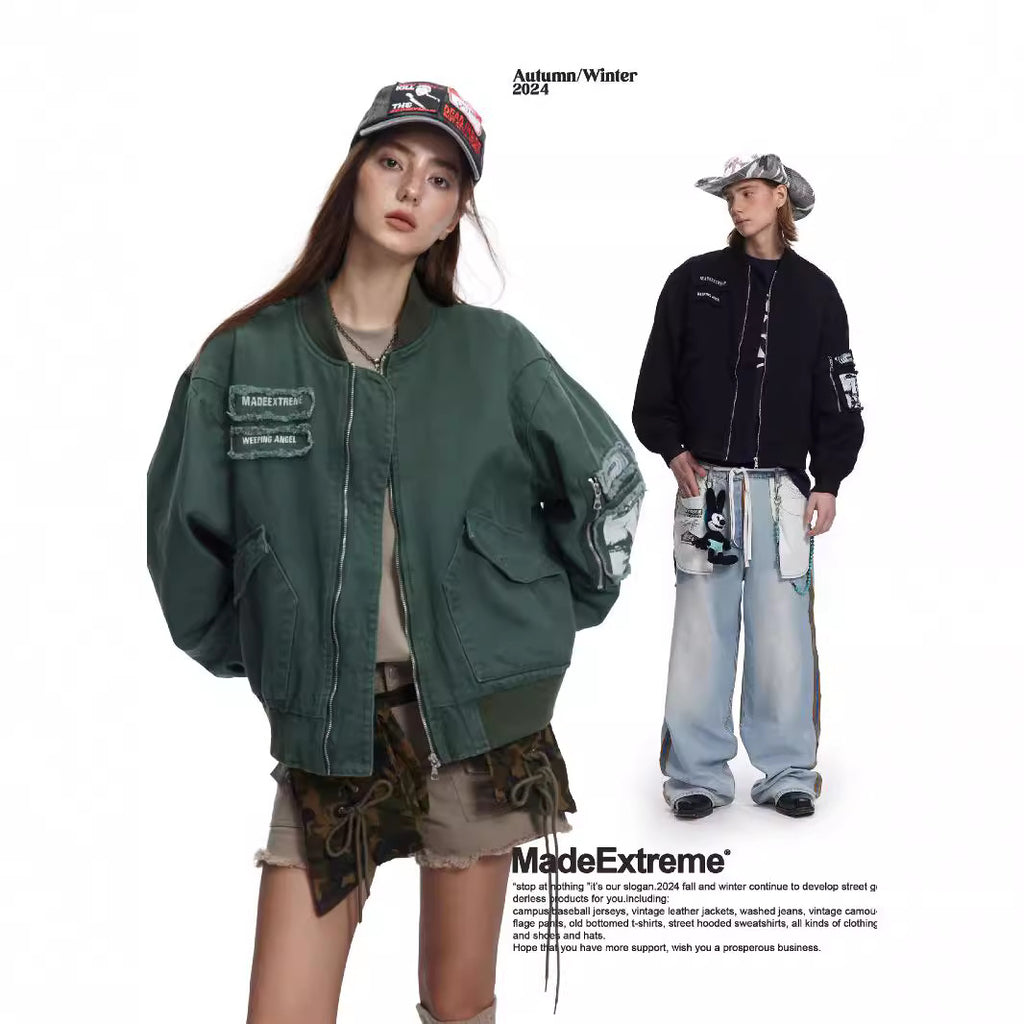 Pocket Design Patchwork Cotton Workwear Bomber Jacket