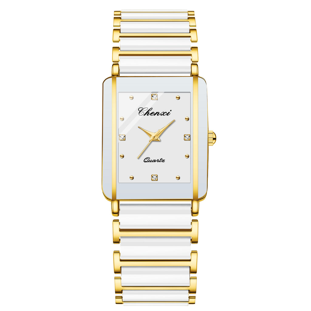 Square Couple Watch for Women and Men Ceramic Quartz Watch