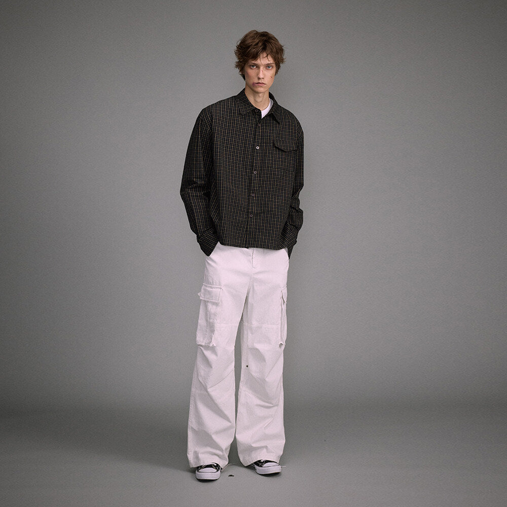Short checkered shirt men's shirt