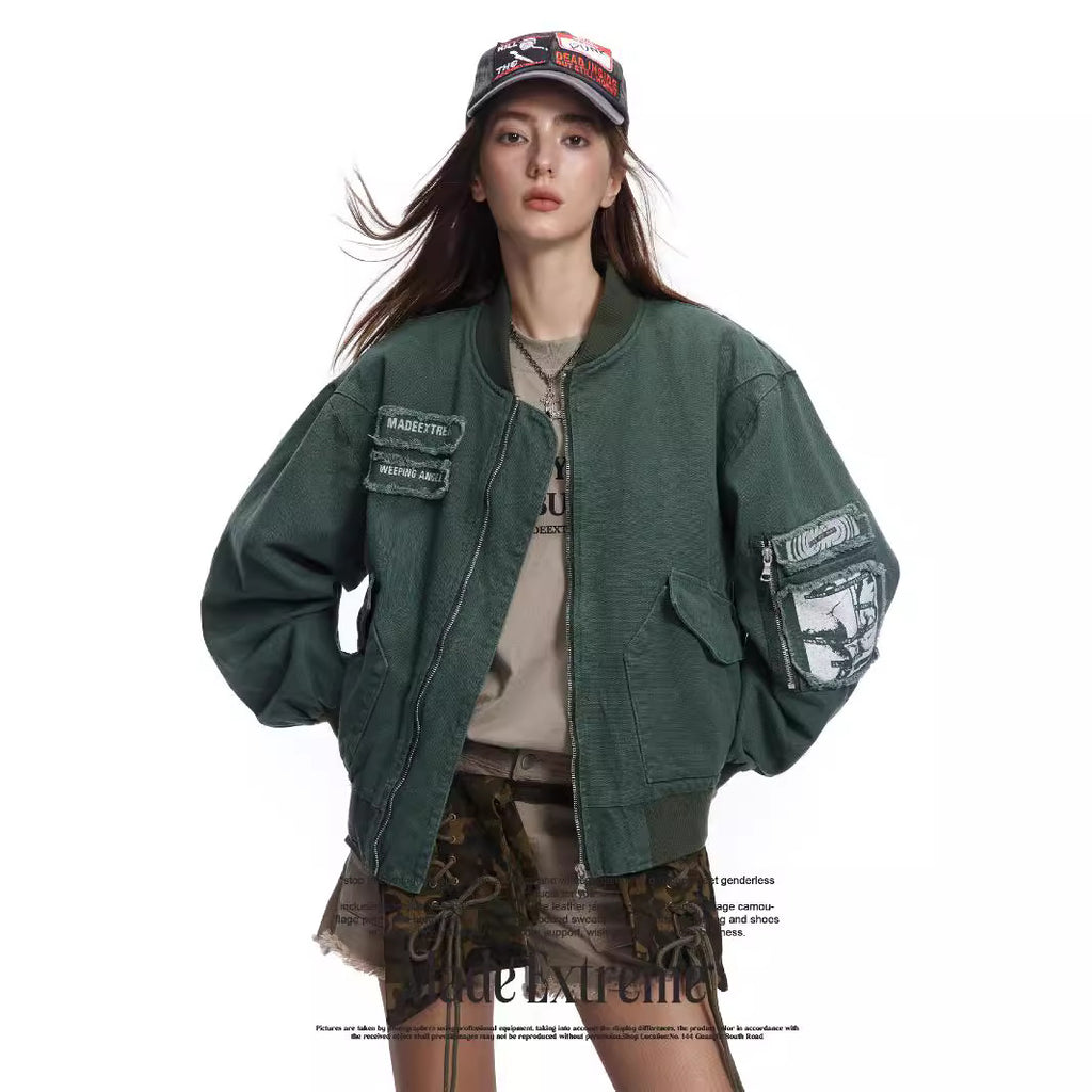 Pocket Design Patchwork Cotton Workwear Bomber Jacket